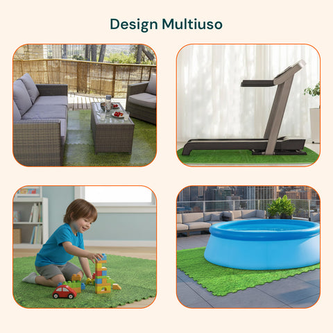 Stuoia Modulare 8 Pezzi 50x50 cm - Tappeto Antiscivolo Effetto Prato per Bambini