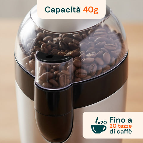 Macina Caffè Elettrico Inox con Lama in Acciaio e Grado di Macinatura Regolabile