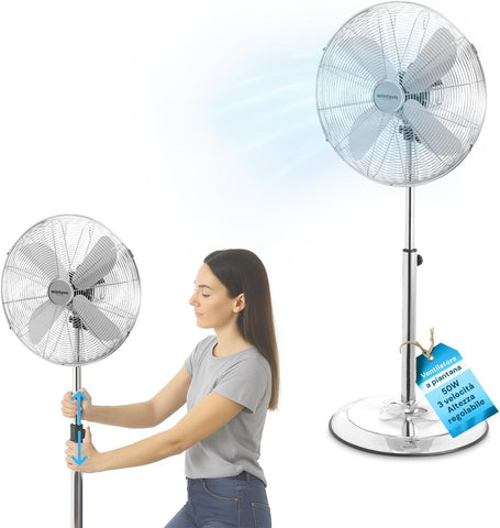 Csendes, 50 W-os állóventilátor 3 sebességfokozattal és állítható oszcillációval
