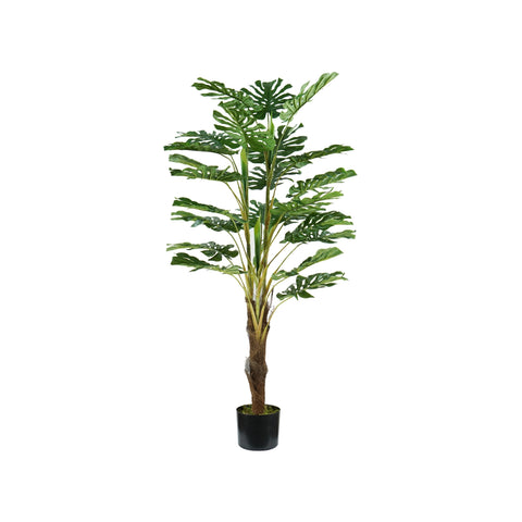 Polietilén Monstera növény 24 levéllel, mohás cseréppel, 120 cm