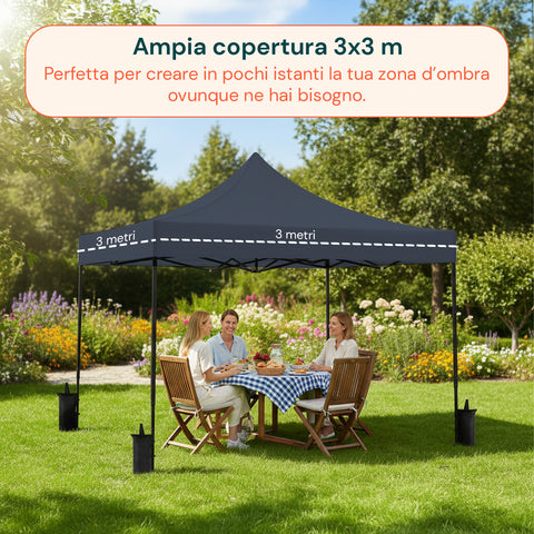 Gazebo Richiudibile 3x3 m Impermeabile con Borsa e Pesi Inclusi