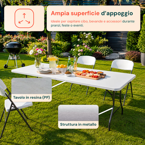 Tavolo pieghevole in resina PP con struttura in metallo in giardino