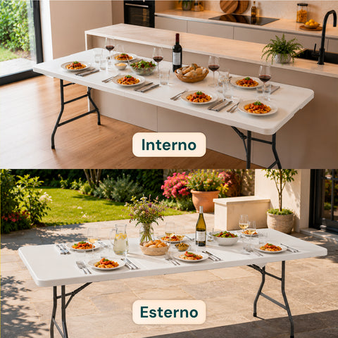 Tavolo pieghevole in plastica usato in casa e in giardino