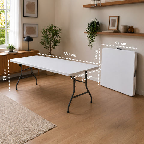 Tavolo pieghevole 180x70 cm aperto e chiuso a valigetta