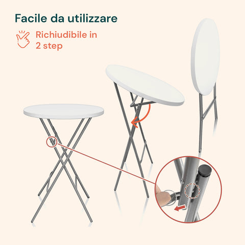 Tavolo Bianco Rotondo da Giardino o Cucina Ø80 e Ø120 cm Pieghevole E Resistente