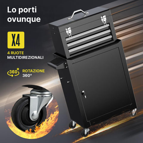 Carrello per Attrezzi con Cassetti e Armadietto con Serratura fino a 100kg