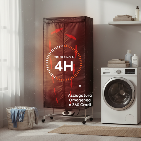 Asciugabiancheria ad Aria Rettangolare con Timer e Telo di Copertura 1000W