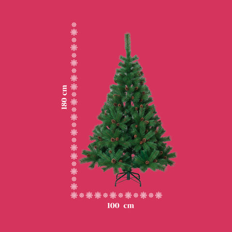 Albero di Natale Verde Realistico con Pigne e Base in Metallo – 150/180/210 cm