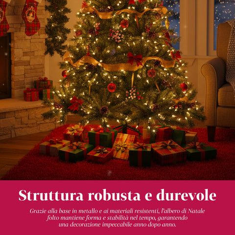Albero di Natale Verde Realistico con Pigne e Base in Metallo – 150/180/210 cm