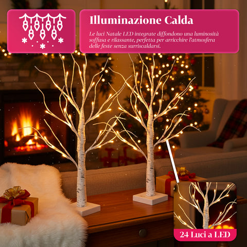 Set 2 Alberelli Decorativi Luci LED – Rami Effetto Betulla e Design Realistico