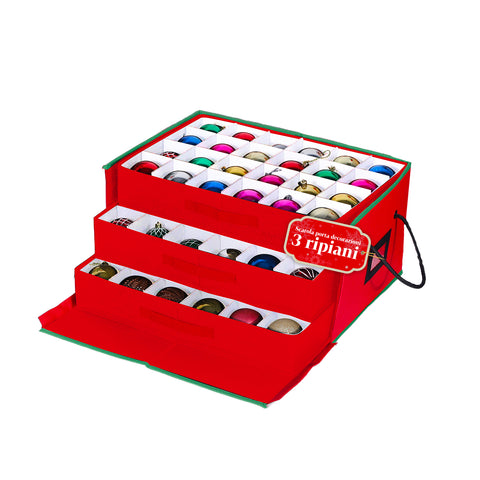 3 fiókos karácsonyigömb-tartó 72 TNT-gömbhöz cipzárral és fogantyúkkal