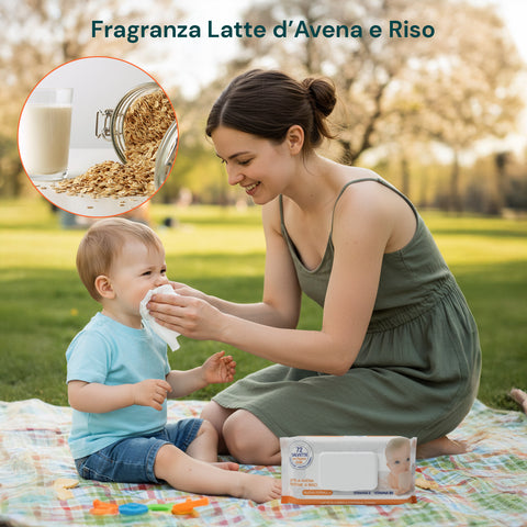Salviettine Baby 72 / 864 pz – Morbide a Nido d’Ape Fragranza Latte d' Avena e Riso, Aloe o Crema al Talco