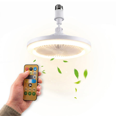 Mennyezeti ventilátor szabályozható fényerejű, 10 W-os LED-világítással – 3 sebességfokozat, 4 órás időzítő és távirányító – 25 cm-es átmérő, E27 foglalat, 55 W teljesítmény – meleg, természetes és hideg fény – csendes