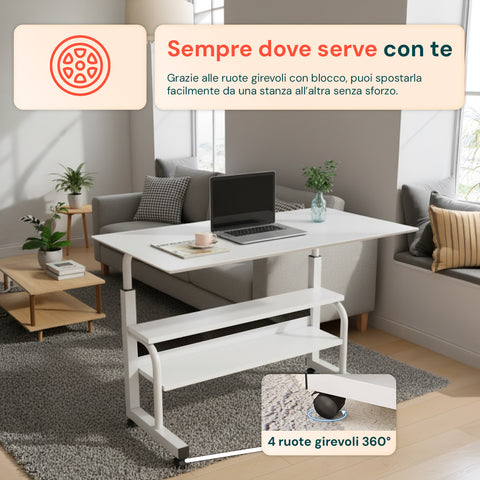 Scrivania Mobile Regolabile – Struttura in Ferro e Piano MDF 80×40 cm