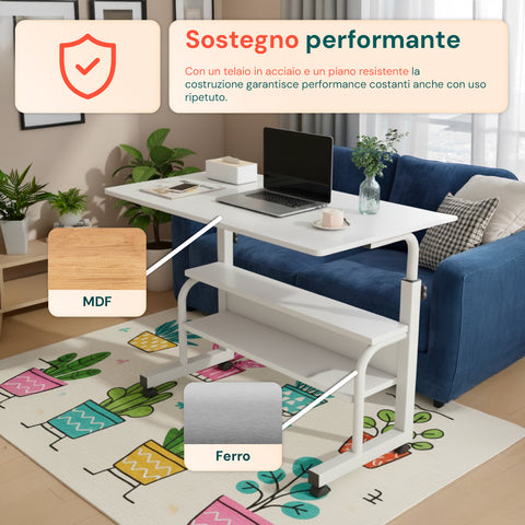 Scrivania Mobile Regolabile – Struttura in Ferro e Piano MDF 80×40 cm