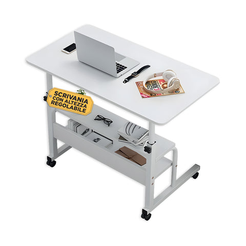 Scrivania Mobile Regolabile – Struttura in Ferro e Piano MDF 80×40 cm