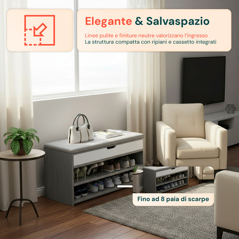 Scarpiera con seduta salvaspazio nell'ingresso di casa