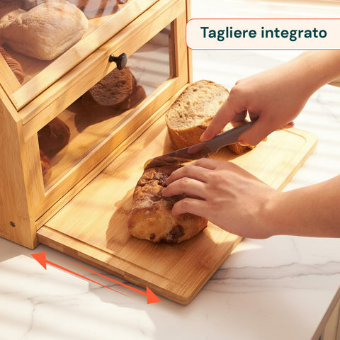 Dispensa in Bambù 2 Ripiani con Tagliere e Vetrine Trasparenti