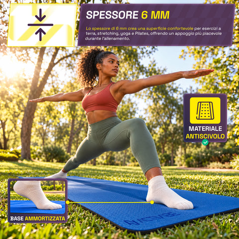 Tappetino yoga antiscivolo in TPE 6 mm, double face con tracolla