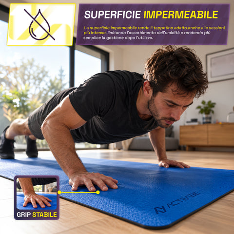 Tappetino yoga antiscivolo in TPE 6 mm, double face con tracolla