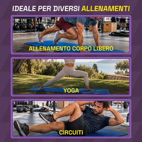 Tappetino yoga antiscivolo in TPE 6 mm, double face con tracolla