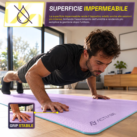Tappetino yoga antiscivolo in TPE 6 mm, double face con tracolla