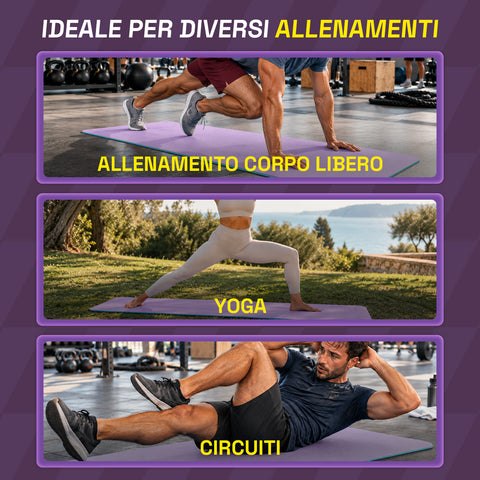 Tappetino yoga antiscivolo in TPE 6 mm, double face con tracolla