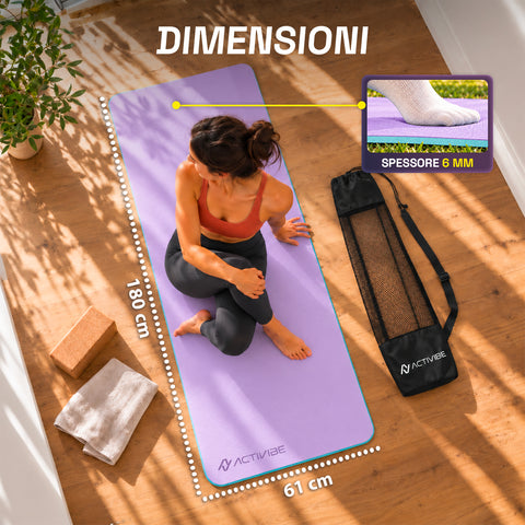 Tappetino yoga antiscivolo in TPE 6 mm, double face con tracolla