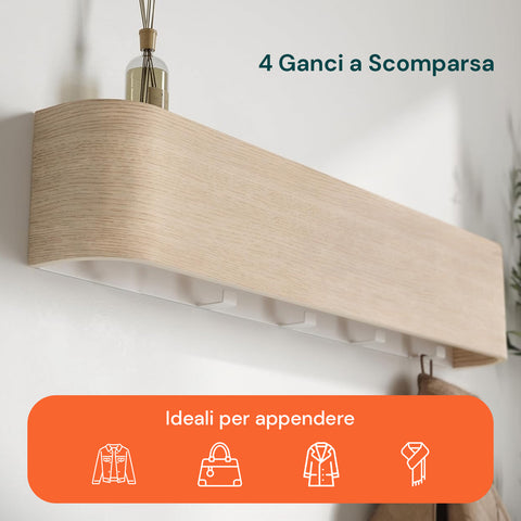 Appendiabiti da Muro Design Moderno con 4 Ganci a Scomparsa