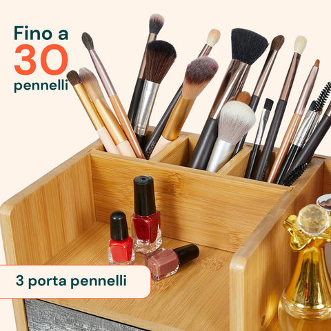 Scaffale Organizer in Bambù con 3 Cassetti e Ripiani Modulabili