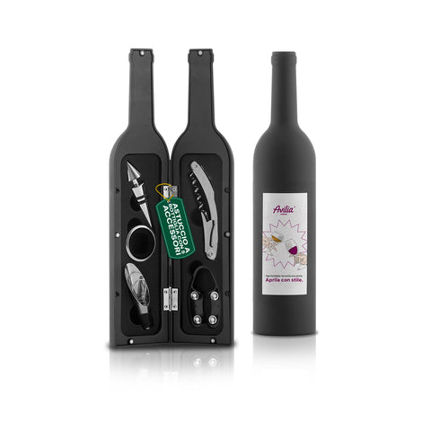 Palack alakú sommelier-készlet dugóhúzóval és kiegészítőkkel