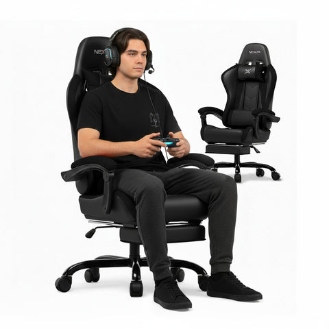 Dönthető gamer szék kihúzható lábtartóval, deréktámasszal és fejtámasszal