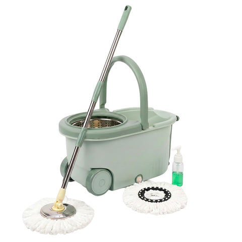 Set lavapavimenti mocio rotante verde con secchio e centrifuga