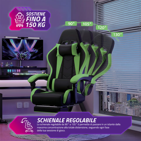 Dönthető gamer szék kihúzható lábtartóval, deréktámasszal és fejtámasszal