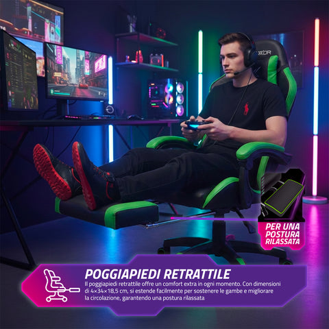 Dönthető gamer szék kihúzható lábtartóval, deréktámasszal és fejtámasszal