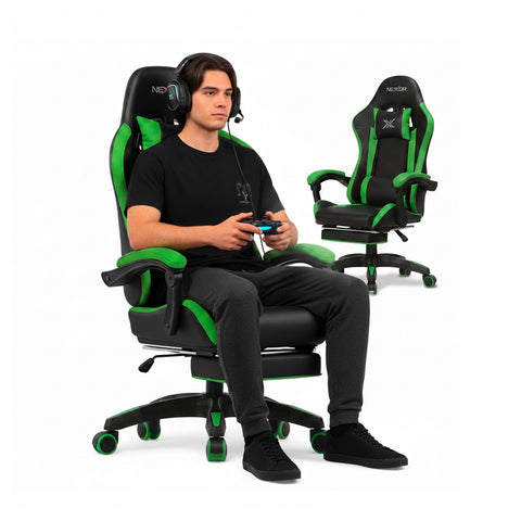 Dönthető gamer szék kihúzható lábtartóval, deréktámasszal és fejtámasszal