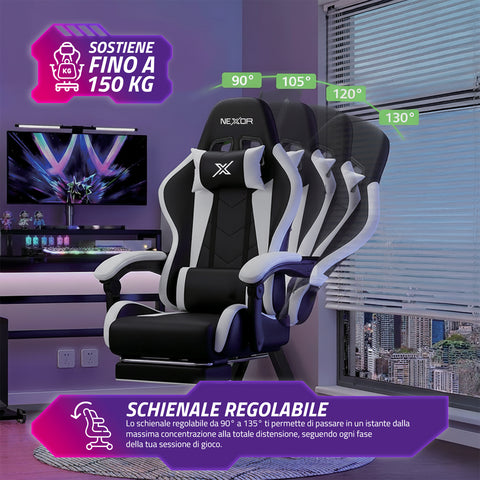 Dönthető gamer szék kihúzható lábtartóval, deréktámasszal és fejtámasszal