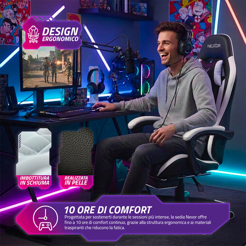 Dönthető gamer szék kihúzható lábtartóval, deréktámasszal és fejtámasszal