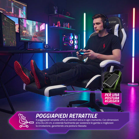 Dönthető gamer szék kihúzható lábtartóval, deréktámasszal és fejtámasszal