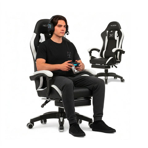 Dönthető gamer szék kihúzható lábtartóval, deréktámasszal és fejtámasszal