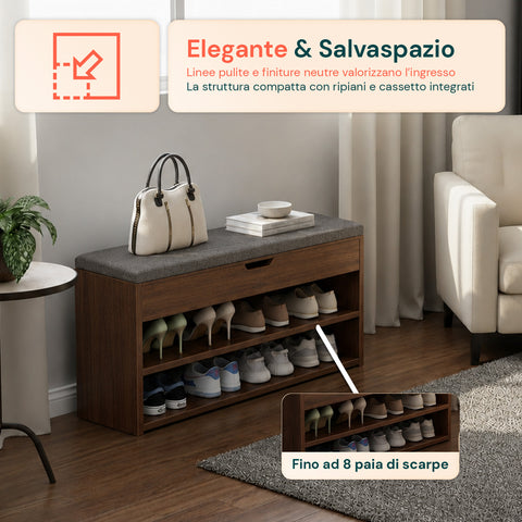 MDF cipősszekrény lenvászonnal kárpitozott, felhajtható üléssel és 2 helytakarékos polccal
