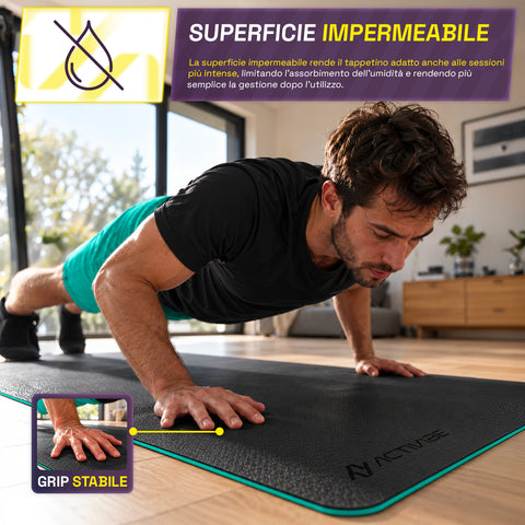 Tappetino yoga antiscivolo in TPE 6 mm, double face con tracolla