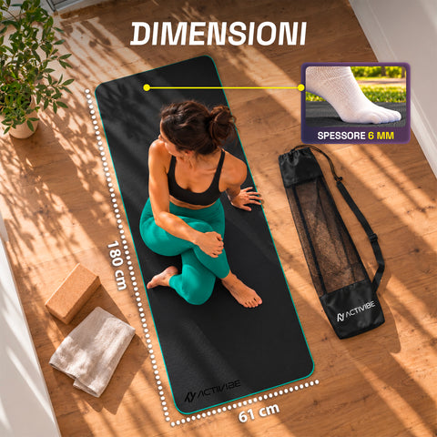 Tappetino yoga antiscivolo in TPE 6 mm, double face con tracolla