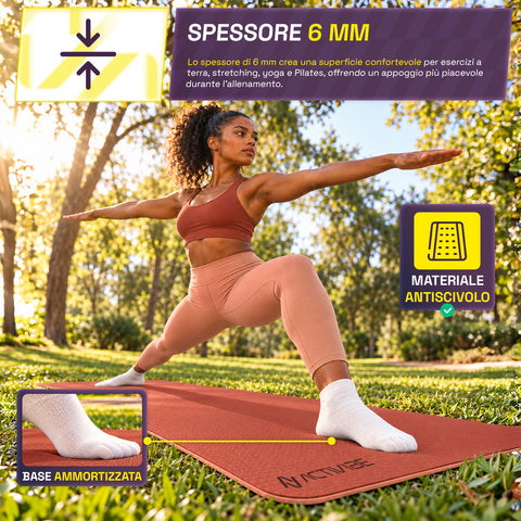 Tappetino yoga antiscivolo in TPE 6 mm, double face con tracolla