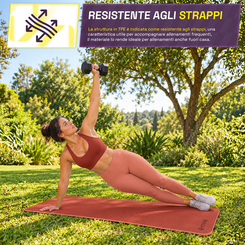 Tappetino yoga antiscivolo in TPE 6 mm, double face con tracolla