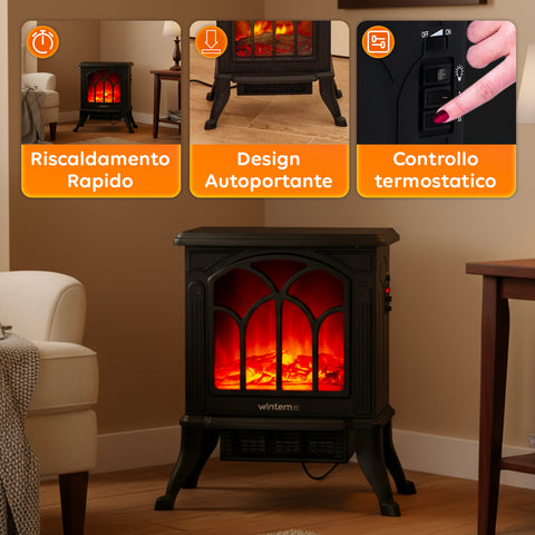 Camino Elettrico Decorativo 1500W con Termostato – Stufa Persefone