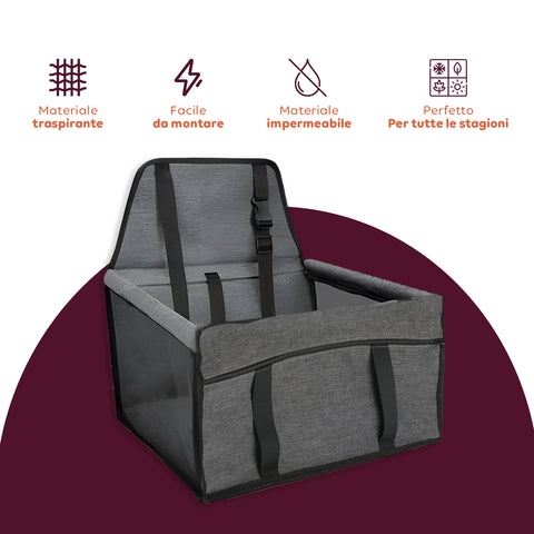 Seggiolino Auto per Cani Piccoli 39x39 H28cm Robusto con Gancio di Sicurezza