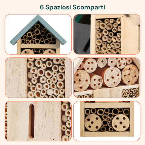 Casa per Insetti da Giardino in Legno di Bambù – 6 Scomparti
