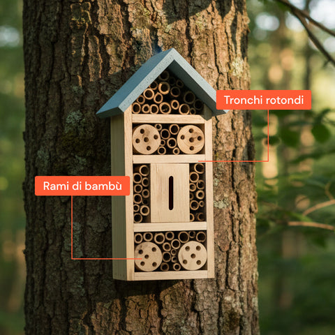 Casa per Insetti da Giardino in Legno di Bambù – 6 Scomparti