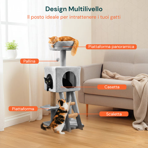 Tiragraffi per Gatti 92 cm con Cuccia, Scala e Giochi